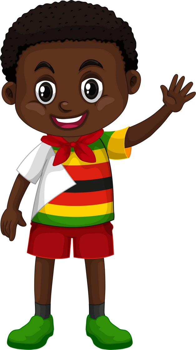 Boy in Zimbabwe costume waving hand